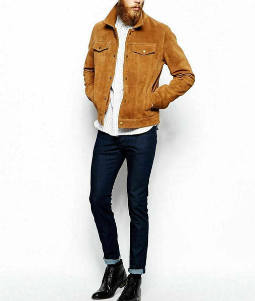 NOORA Handmade New Stylish Biker Motorcycle Lightweight Classic Men Brown Tan Suede Leather Jacket Biker Motorcycle Stylish Fit Jacket SB77 - Noora International