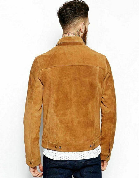 NOORA Handmade New Stylish Biker Motorcycle Lightweight Classic Men Brown Tan Suede Leather Jacket Biker Motorcycle Stylish Fit Jacket SB77 - Noora International