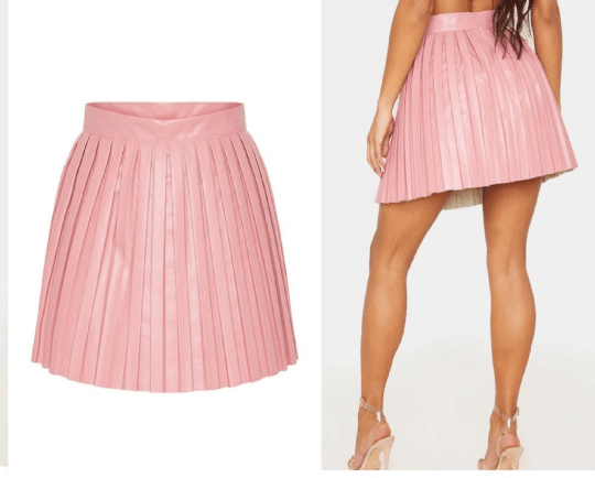 NOORA Handmade Real Lambskin Baby Pink Leather Pleated Skirt , Above Knee Skirt | Mini Skirt | ST0116 - Noora International