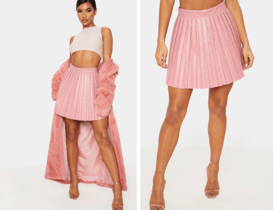 NOORA Handmade Real Lambskin Baby Pink Leather Pleated Skirt , Above Knee Skirt | Mini Skirt | ST0116 - Noora International
