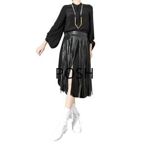 NOORA Handmade Women Slim Leather Fringe Skirts Belt Gypsy Style Black WA18 - Noora International
