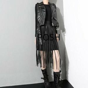 NOORA Handmade Women Slim Leather Fringe Skirts Belt Gypsy Style Black WA18 - Noora International