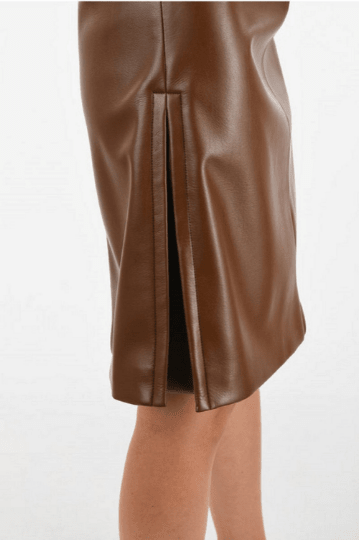 NOORA Handmade Womens Brown Lambskin Leather Skirt , Casual Wear | Above Knee Skirt | Side Slit Skirt | ST0113 - Noora International