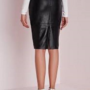 NOORA Handmade Women's LambSkin ,Leather Outfit,Black skirt, Skin Full Leather skirt Made To Order SJ494 - Noora International