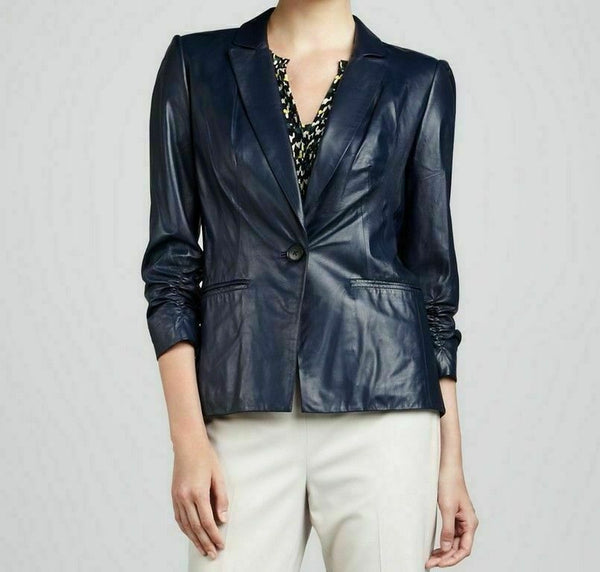 NOORA HOT! Women's Genuine Lambskin Leather Blazer Jacket Slim fit Coat WA170 - Noora International