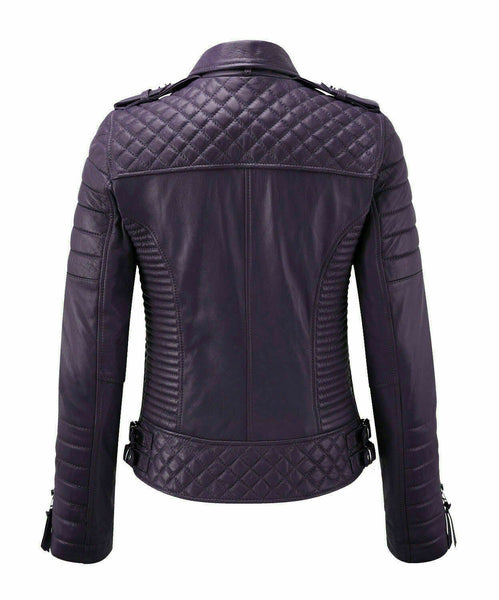 NOORA Infinity Classic Brando Women's Purple Leather Motorcycle Biker Jacket - Noora International