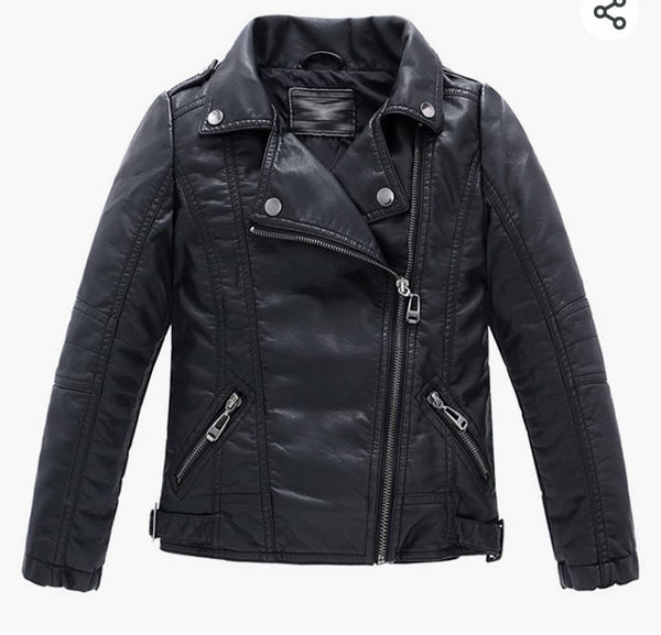 NOORA Kids Lambskin Black Leather Quilted Biker Jacket With Zipper & Pocket | JS017 - Noora International