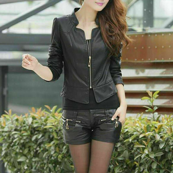 NOORA Ladies Cropped Jacket Short Gothic BLACK Biker REAL LEATHER Jacket WA146 - Noora International