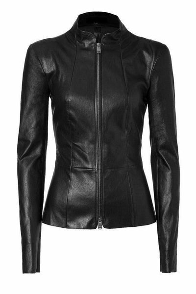 NOORA Ladies real Leather Black Slim Fit Short Retro Leather Jacket BS-123 - Noora International
