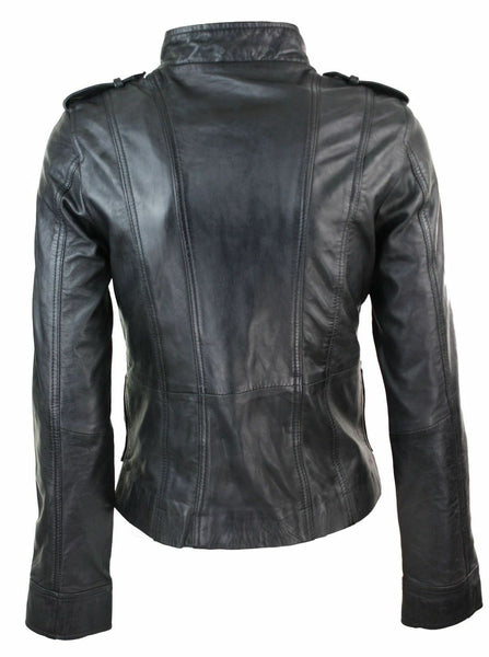 NOORA Ladies Women Genuine Real Leather Slim Fit Balck Biker Jacket BS-120 - Noora International