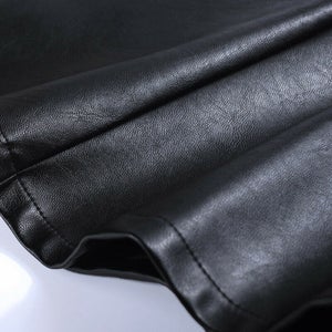 NOORA Lady Leather Pleated Skirt Mini Dress Lined Elastic Waist Black A-Line Cute high waisted skirt vintage skirt SJ147 - Noora International