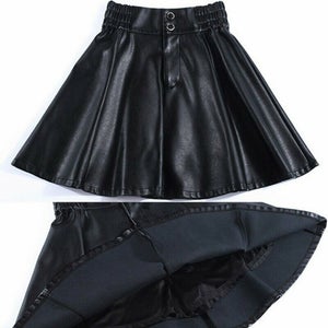 NOORA Lady Leather Pleated Skirt Mini Dress Lined Elastic Waist Black A-Line Cute high waisted skirt vintage skirt SJ147 - Noora International