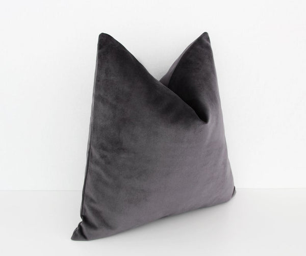 NOORA Lamabkin Leather Velvet Charcoal Pillow | Grey Velvet Cushion Cover | Square Velvet Cushion Cover | Pillow Case Cover | ST0141 - Noora International