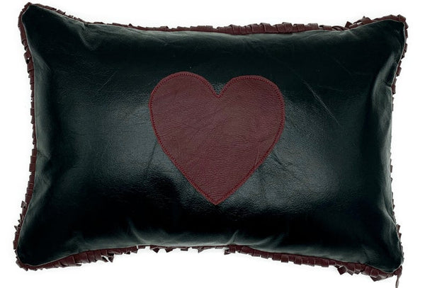 Noora Lambskin Black Leather Cushion Cover, HandMade Housewarming Heart Lumbar Rectangle Pillow Cover,Couch Decorative Accent PS29 - Noora International