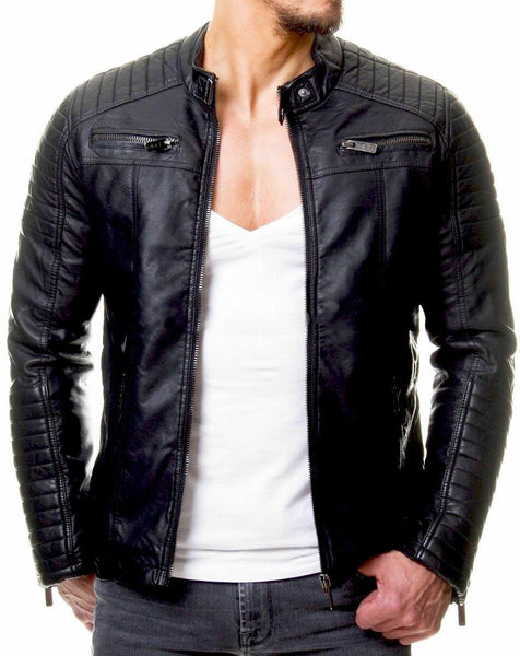 Noora Lambskin Black Leather Jacket Men's Genuine Stylish & Fashionable Black Slim fit Jacket NI-60 - Noora International