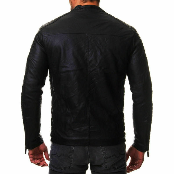 Noora Lambskin Black Leather Jacket Men's Genuine Stylish & Fashionable Black Slim fit Jacket NI-60 - Noora International
