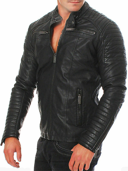 Noora Lambskin Black Leather Jacket Men's Genuine Stylish & Fashionable Black Slim fit Jacket NI-60 - Noora International