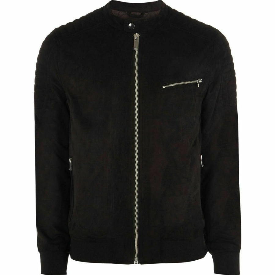 Lambskin Black Suede Jacket, Matt Black Suede Bomber Jacket With Zipper & Pocket – view 3