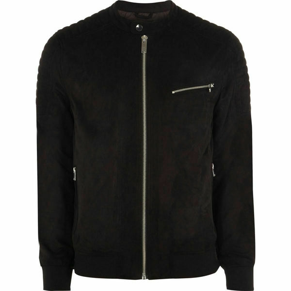 NOORA Lambskin Black Suede Jacket , Matt Black Suede Bomber Jacket With Zipper & Pocket | ST0123 - Noora International