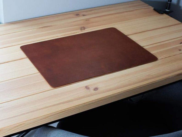 Noora Lambskin Brown Leather Desk Pad, Large Leather Laptop Mat, Office Gift Idea YK0219 - Noora International