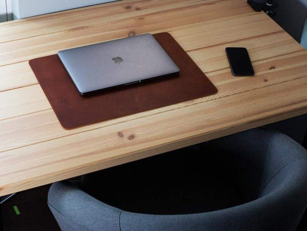 Noora Lambskin Brown Leather Desk Pad, Large Leather Laptop Mat, Office Gift Idea YK0219 - Noora International