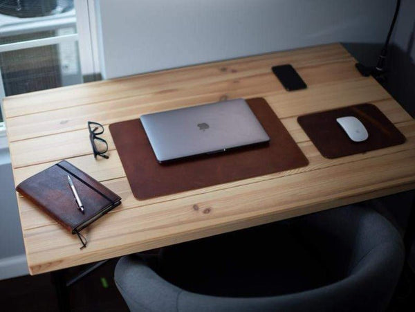 Noora Lambskin Brown Leather Desk Pad, Large Leather Laptop Mat, Office Gift Idea YK0219 - Noora International