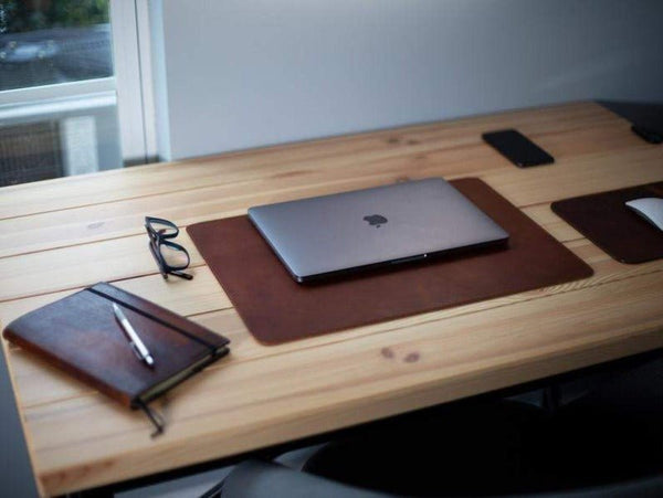 Noora Lambskin Brown Leather Desk Pad, Large Leather Laptop Mat, Office Gift Idea YK0219 - Noora International