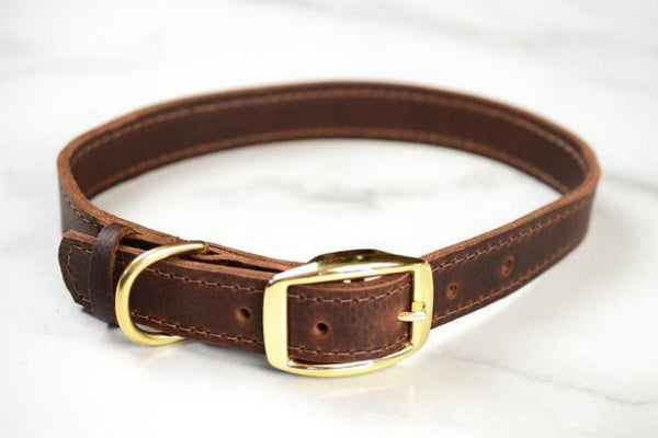 Noora Lambskin Brown Leather Dog Collar Belt With Braas Buckle, Pets Collar Belt YK0220 - Noora International