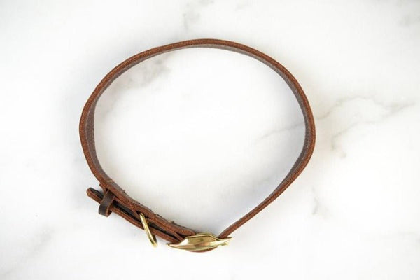Noora Lambskin Brown Leather Dog Collar Belt With Braas Buckle, Pets Collar Belt YK0220 - Noora International