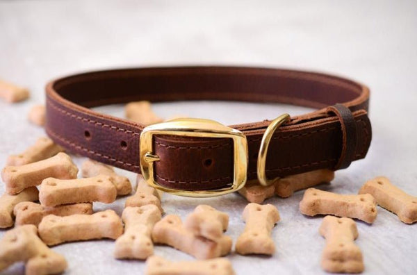 Noora Lambskin Brown Leather Dog Collar Belt With Braas Buckle, Pets Collar Belt YK0220 - Noora International