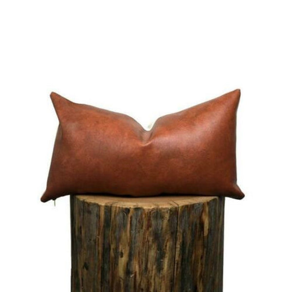 Noora Lambskin Brown Tan Leather Pillow Cover, Decorative Accent Lumbar Cushion Cover, Housewarming Gift SJ287 - Noora International