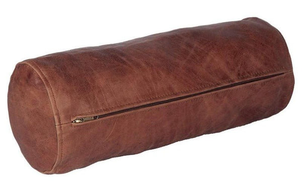 NOORA Lambskin Crunch Brown Leather Cushion Cover, Roll Case Soft Stylish Decent Cover, Round Shaped Bolster Pillow Cover,Home Decor YK081 - Noora International