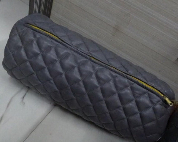 NOORA Lambskin Leather Bolster Pillow Cover | Grey Cushion Cover | Quilted Pillow Case | Home & Living decor | - Noora International