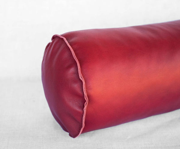 NOORA Lambskin Leather Bolster Pillow in Cranberry | Pillow Case Cover | Home Decor | Decorative cover | ST0138 - Noora International