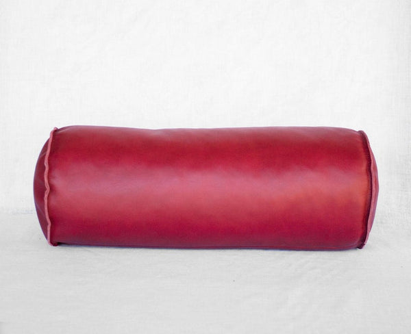 NOORA Lambskin Leather Bolster Pillow in Cranberry | Pillow Case Cover | Home Decor | Decorative cover | ST0138 - Noora International