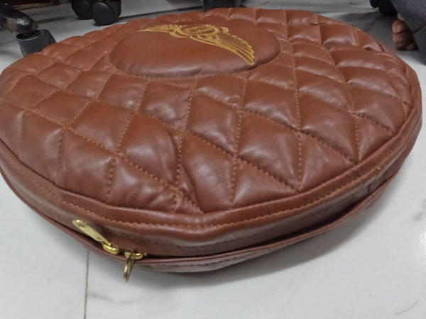 Noora Lambskin Leather Brown Quilted Round Cushion Cover | Embroidered Pillow Cases | Decorative Throw Pillow Cover for Couch | JS40 - Noora International
