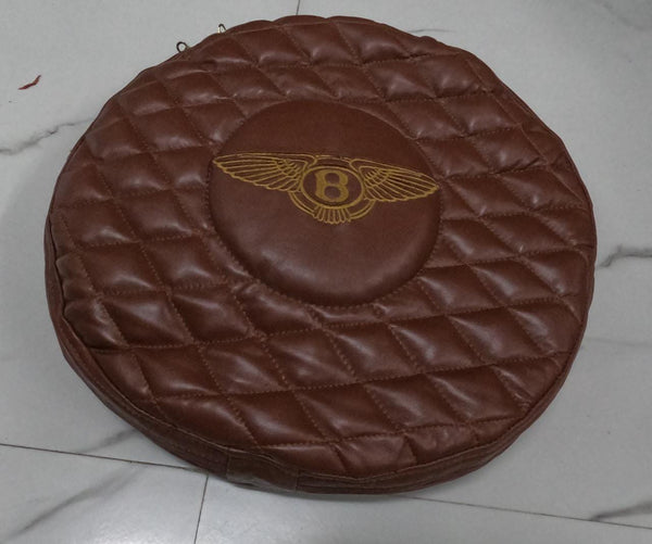 Noora Lambskin Leather Brown Quilted Round Cushion Cover | Embroidered Pillow Cases | Decorative Throw Pillow Cover for Couch | JS40 - Noora International