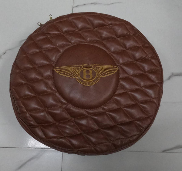 Noora Lambskin Leather Brown Quilted Round Cushion Cover | Embroidered Pillow Cases | Decorative Throw Pillow Cover for Couch | JS40 - Noora International
