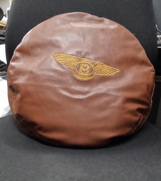 NOORA Lambskin Leather BROWN Round Pillow Cover | Throw Pillow Covers with Embroidery | Modern Pillow Cover | Embroidered Pillow Cases| JS39 - Noora International