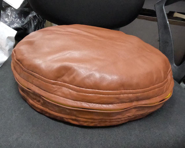 NOORA Lambskin Leather BROWN Round Pillow Cover | Throw Pillow Covers with Embroidery | Modern Pillow Cover | Embroidered Pillow Cases| JS39 - Noora International