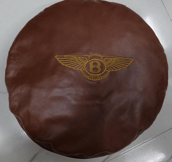 NOORA Lambskin Leather BROWN Round Pillow Cover | Throw Pillow Covers with Embroidery | Modern Pillow Cover | Embroidered Pillow Cases| JS39 - Noora International
