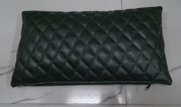 Noora Lambskin Leather Cushion Cover | Dark Green Rectangle Throw Cover | Home & Living Decor | Full Quilted Lumbar Leather Pillow Cover | Housewarming Gifts | SK12 - Noora International