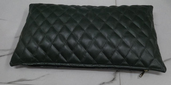 Noora Lambskin Leather Cushion Cover | Dark Green Rectangle Throw Cover | Home & Living Decor | Full Quilted Lumbar Leather Pillow Cover | Housewarming Gifts | SK12 - Noora International