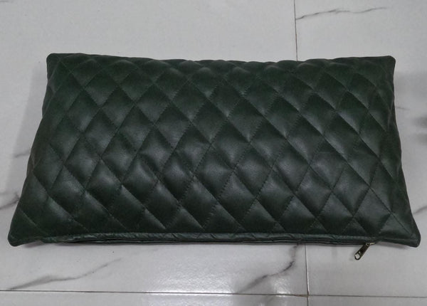 Noora Lambskin Leather Cushion Cover | Dark Green Rectangle Throw Cover | Home & Living Decor | Full Quilted Lumbar Leather Pillow Cover | Housewarming Gifts | SK12 - Noora International