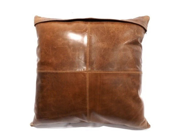 Noora Lambskin Leather Cushion Cover & Pillow Cover, Sofa Cushion Case, Decorative Throw Cover for Bedroom, Square Pillow case - TAN UN232 - Noora International
