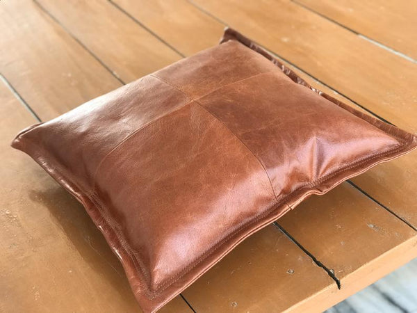 Noora Lambskin Leather Cushion Cover Reddish Brown | Pillow Couch Cover | Leather Throw Case | Decorative Accent Pillow Cover | ST0146 - Noora International
