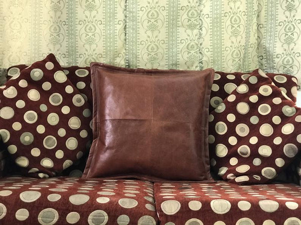 Noora Lambskin Leather Cushion Cover Reddish Brown | Pillow Couch Cover | Leather Throw Case | Decorative Accent Pillow Cover | ST0146 - Noora International