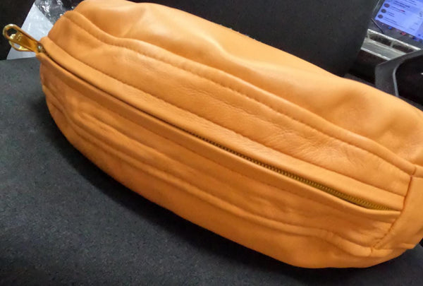 Noora Lambskin Leather Orange Round Pillow Cover | Luxury Covers | Embroidery With White Threads Logo | Housewarming Cushion Cover | JS38 - Noora International