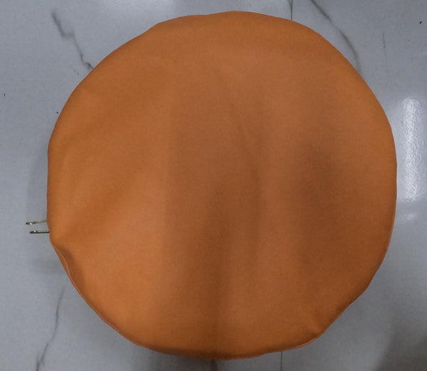 Noora Lambskin Leather Orange Round Pillow Cover | Luxury Covers | Embroidery With White Threads Logo | Housewarming Cushion Cover | JS38 - Noora International