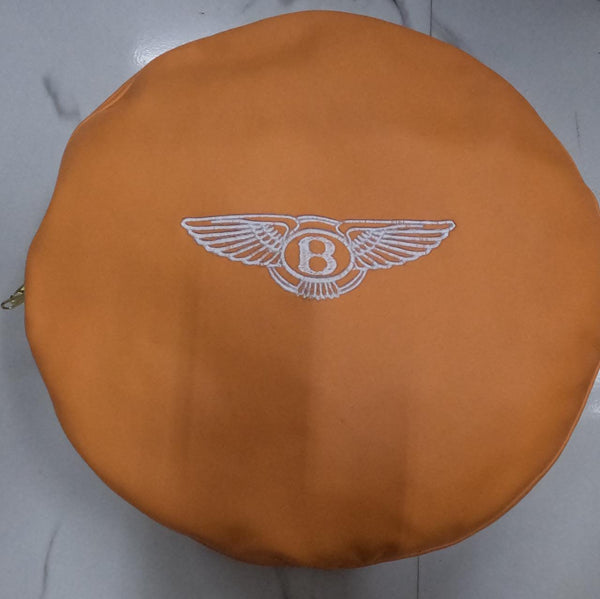 Noora Lambskin Leather Orange Round Pillow Cover | Luxury Covers | Embroidery With White Threads Logo | Housewarming Cushion Cover | JS38 - Noora International